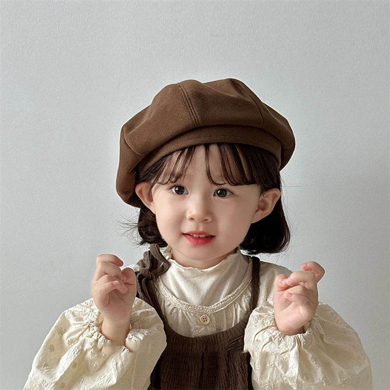 Boina de otoño para niños, sombrero octogonal japonés para niñas, moda de Color sólido, sombreros de calabaza para niños, gorra de pintor de artista para bebés de 1 a 5 años
