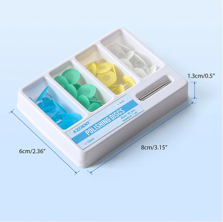 40 Stück/Box AZDENT Dental-Polierscheiben 12mm Polierer Doppelseitig Aluminiumoxid mit Dorn CA2.35mm Zahnarztwerkzeug – Detail 6