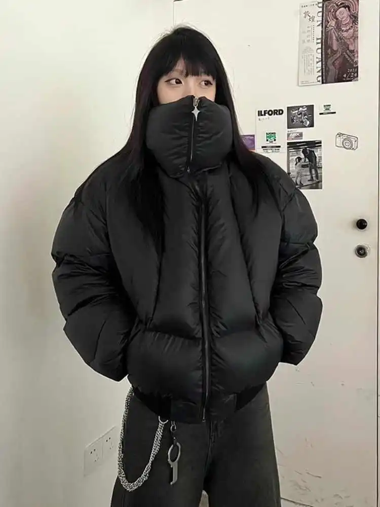 

Women Black Gothic Parka Jacket Overcoat Warm Coat Oversize Korean 90s Vintage Harajuku Long Sleeve Padded Jacket Clothes Winter