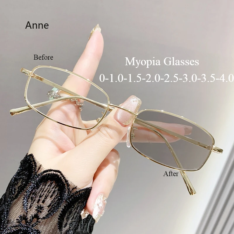 Fashionable Anti Blue Light Photochromic Eyewear Frameless Business Men's Myopia Glasses Cut Edge Color Changing Glasses óculos