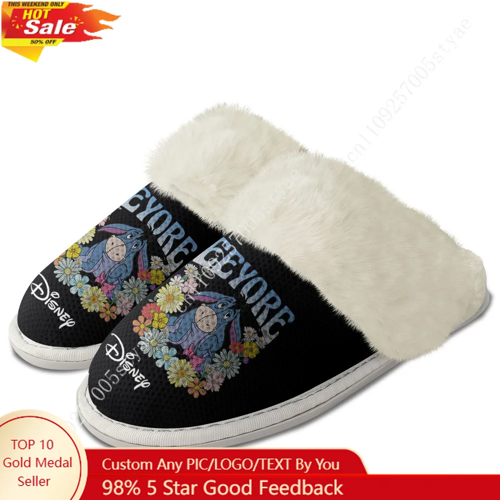 

Disney Winnie the Pooh Eeyore Plush Slippers Keep Warm Shoes Mens Womens Home Cotton Bedroom Warm Slipper Custom Shoes