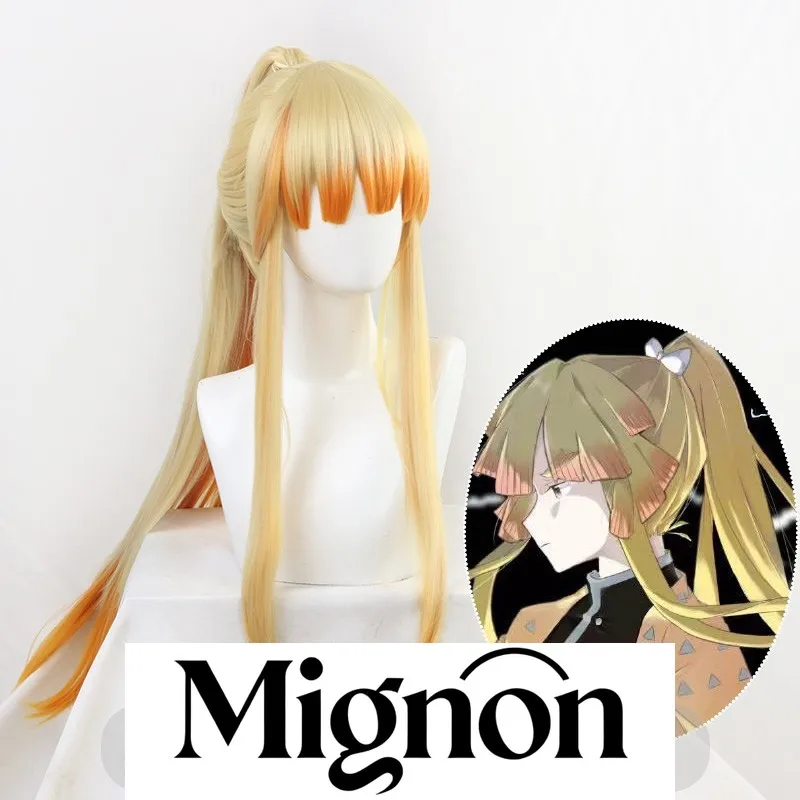 Demon Slayer Adult My Wife Zenitsu Cosplay Wig, Female Version with Snap Clips & White Bow