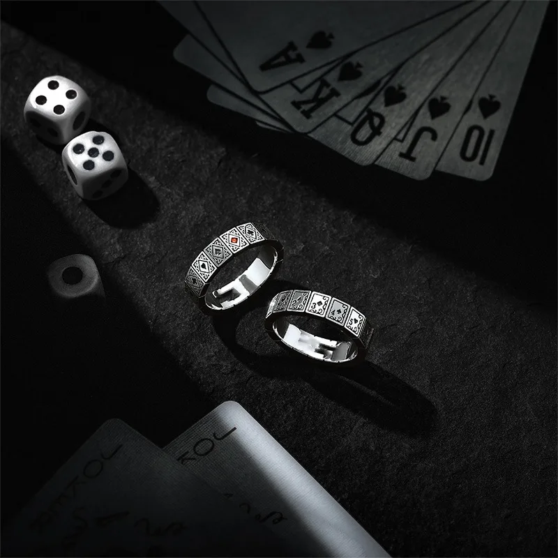 Buyee 925 Sterling Silver Elegant Ring Finger Light Crystal Poker Open Ring for Woman Men Fashion Party Fine Jewelry Circle