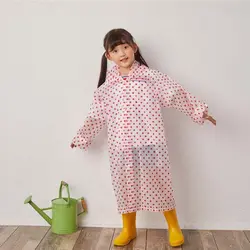 Dots Children Hooded Raincoat Portable Non Disposable EVA Boys and Girls Rain Gear Buttons Rain Poncho Kids Rain Cape Children