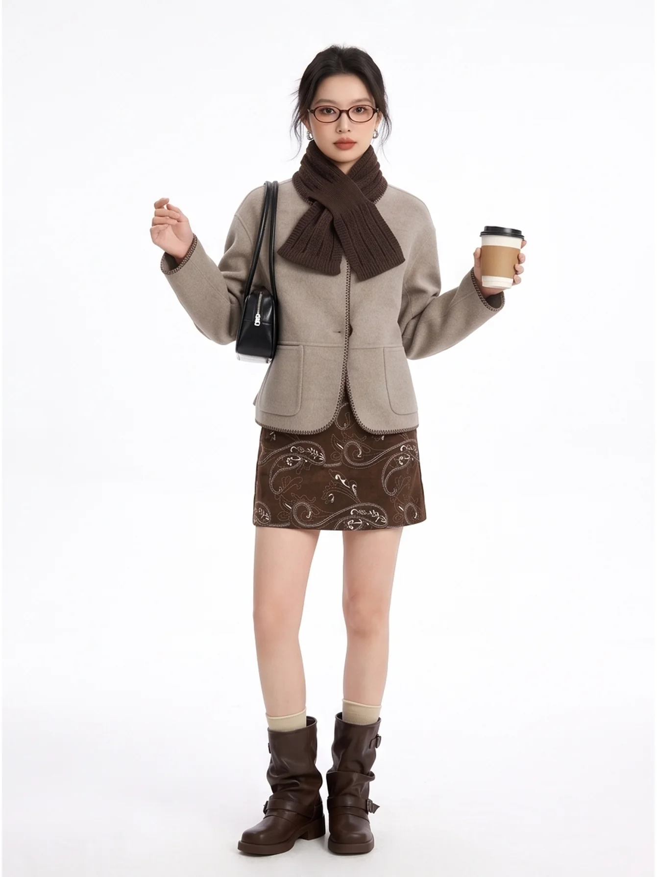 Korean Style Double-Sided Wool Short Coat Loose Fit Autumn Winter Fashion Slimming Versatile Women's Outerwear Straight Cut