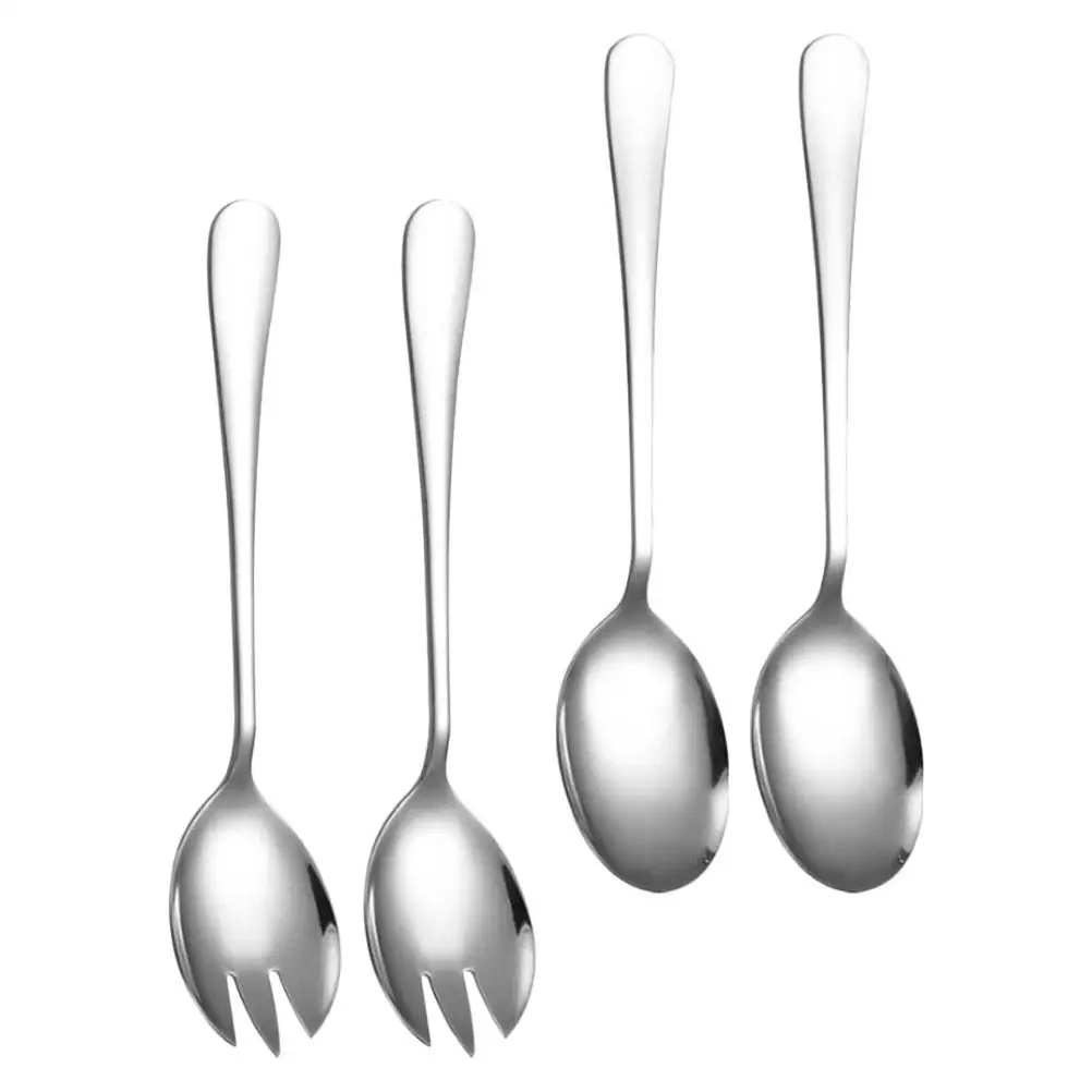 

4 Pcs Salad Utensils Set Stainless Steel Spoon Fork Mixing Tools Dishwasher Safe Modern Design Kitchen Cutlery