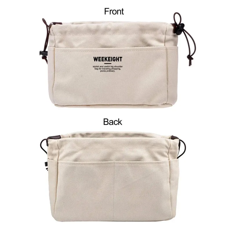 Casual Canvas Handbag Organizer Portable Travel Canvas Storage Bag Sturdy Purse Insert Organizer Bag in Bag with Zipper (2 Size)