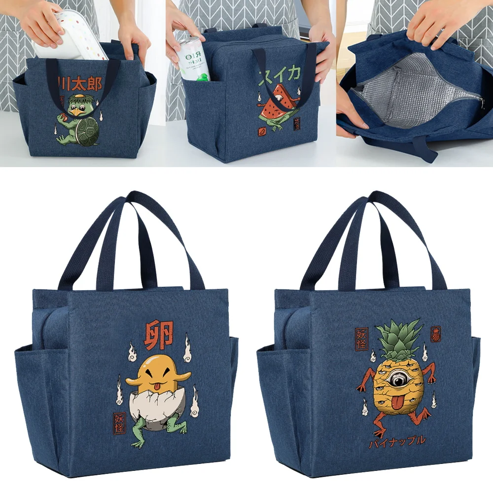 Cute Monster Print Lunch Cooler Bag Insulated Dinner Bags Multifunction Large Capacity Portable School Picnic Thermal Food Packs