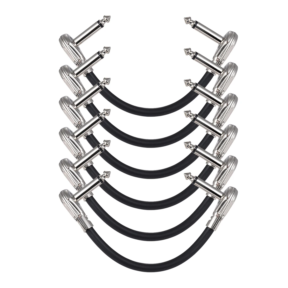 3Packs/6 Packs 15cm/30cm Guitar Effect Pedal Instrument Patch Cable 1/4 Silver Right-angle Plug Black PVC Jacket