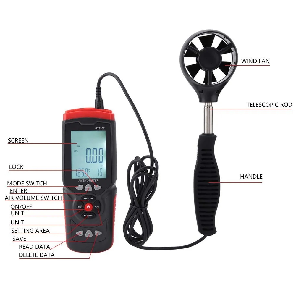 Wind Speed Gauge GT8907  Digital USB Anemometer Multifunction Wind Speed Temperature Air  Tester Wind Thermometer