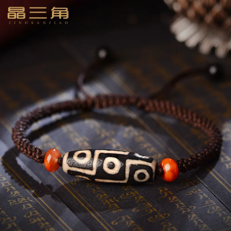 

Natural Tibet authentic Lao Jiu Eye day beads red rope bracelet men's and women's transfer beads agate