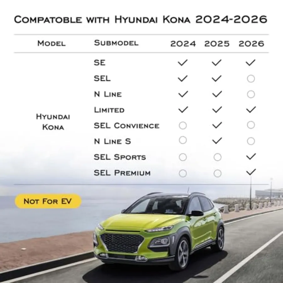 جميع الأحوال الجوية الحصير وفرش صندوق السيارة لـ Kona 2024 2025 2026 مخصص صالح الحصير المطاطي المقاوم للماء لـ SE SEL NLine Limited M