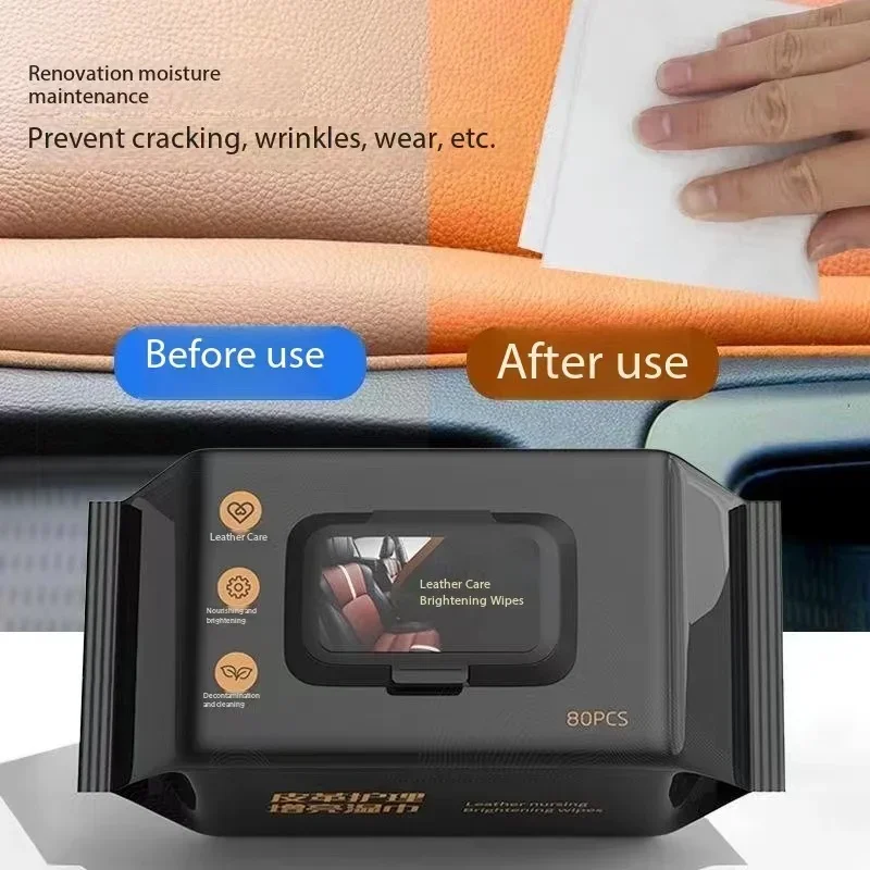 80pcs/bag Car Interior Cleaning Wipes Multi-function Car Dashboard Seat Leather Nursing Brightening Wipes Car Wash Care
