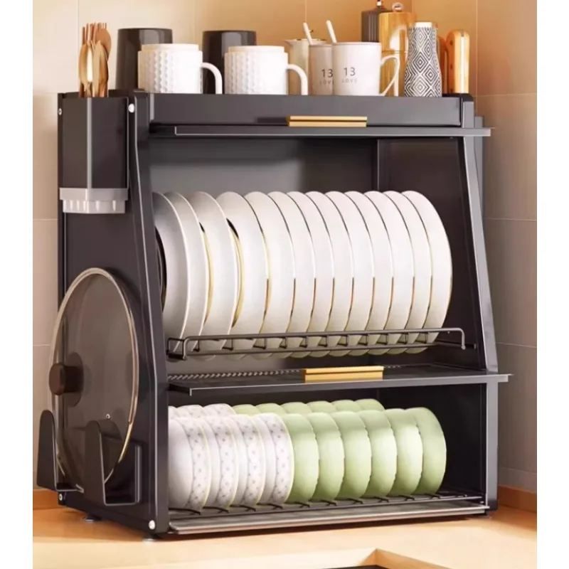 #Countertop Kitchen Storage Box Dustproof Cabinet Multipurpose Dish Rack Organizer Space-saving Home Tableware Holder