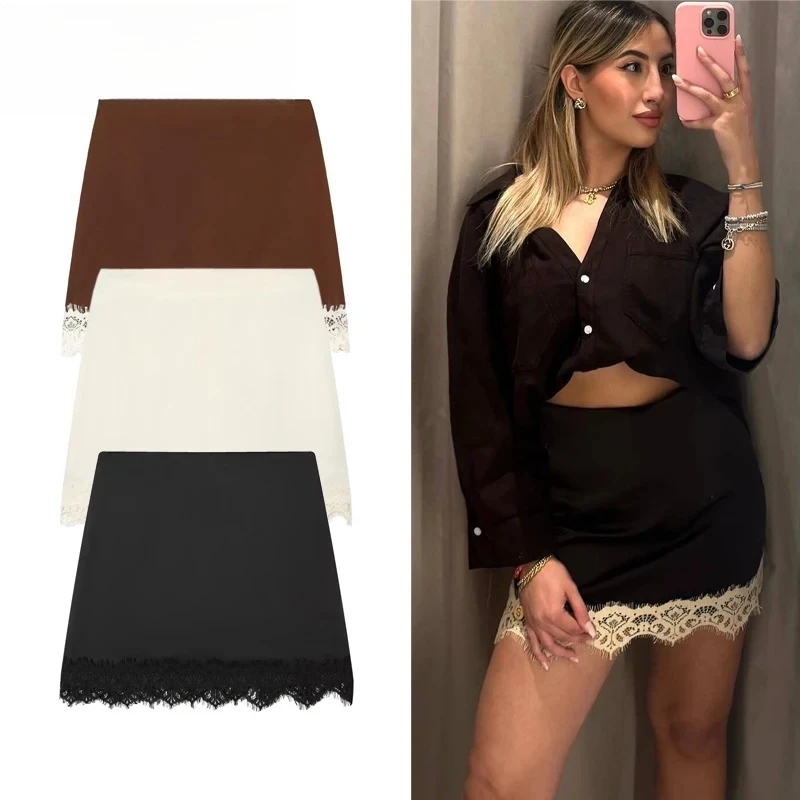 

ZHIO Sexy Lace Mini Skirt Woman Summer Luxury Women's Skirt Cylinder Pencil Evening Short Skirts for Women High Waist Skirts