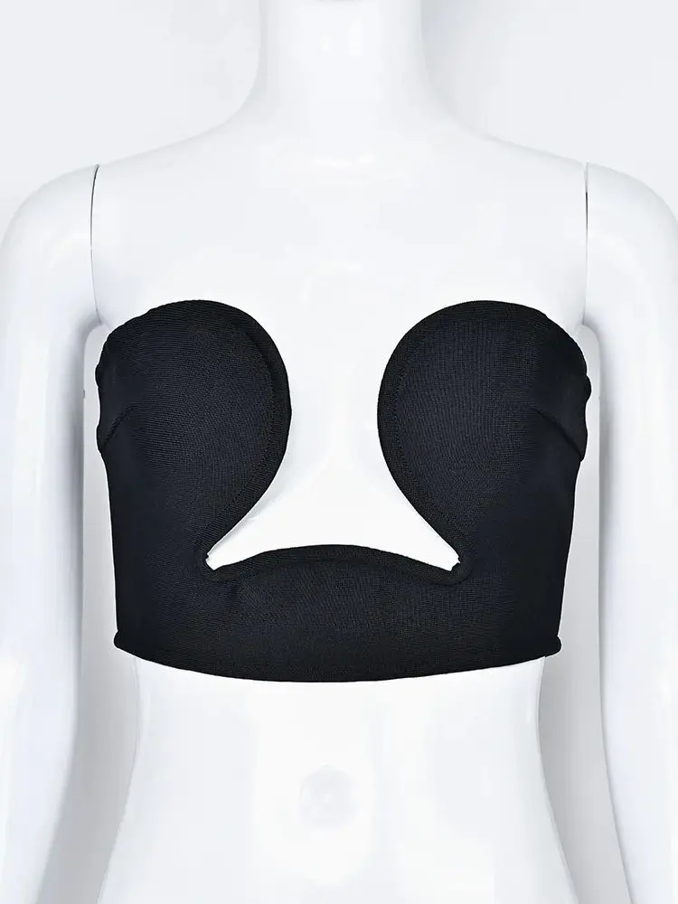 قطع علوية صغيرة للغاية بدون حمالات باللون الأسود موضة جديدة مثيرة بأشرطة علوية قصيرة للفتيات في شارع العليا للحفلات والنوادي XL 2025 للنساء