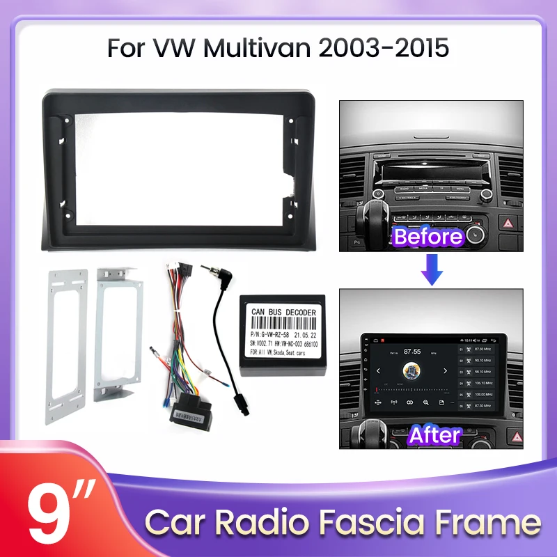 9 inch Car Radio Fascia Frame for Volkswagen Multivan T5 2003 - 2015 Audio Install Dash Frame Mount Kit Panel Frame Cable Canbus