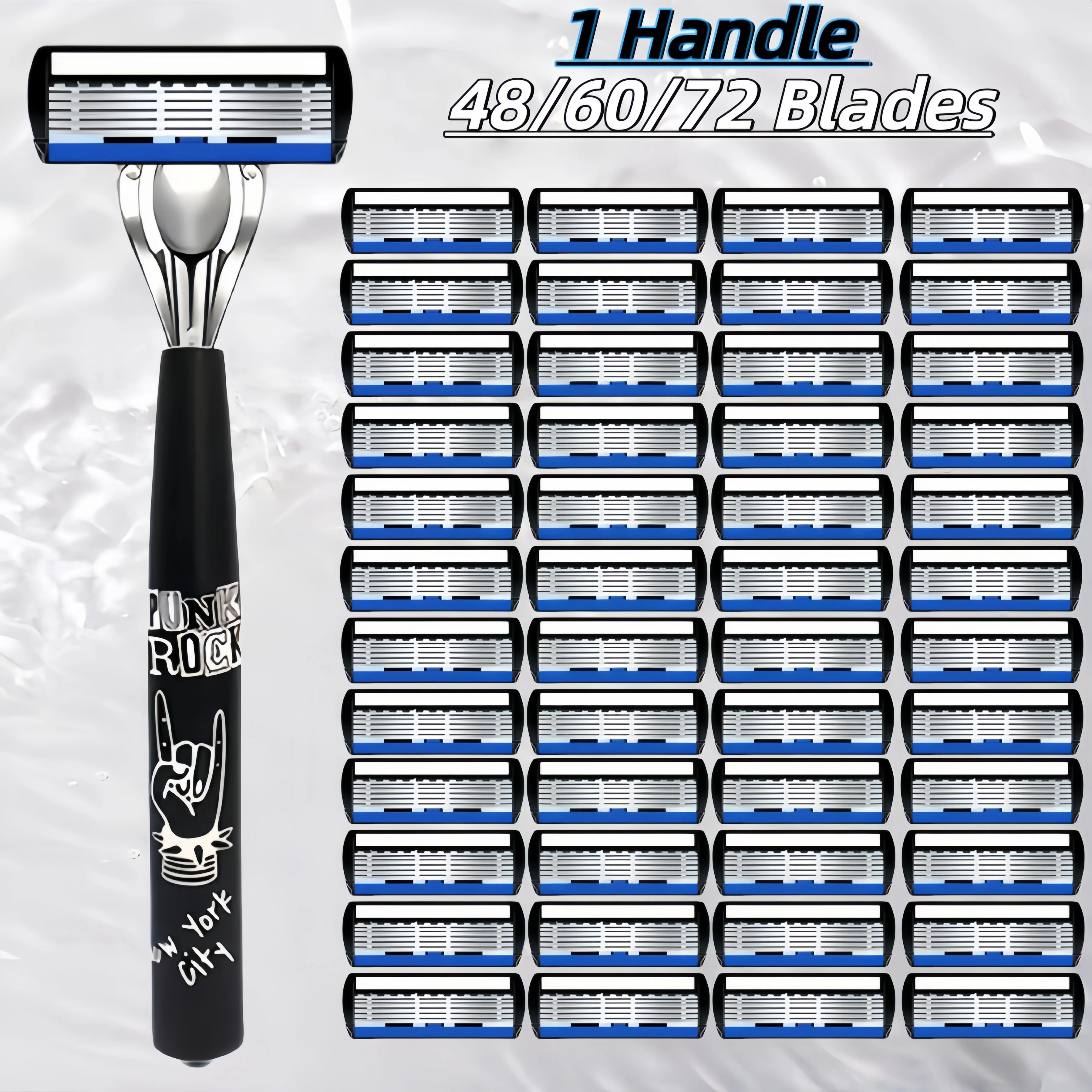 Black 6-Layer Manual Shaving Set | Premium Men's Manual Safety Razor Set, 1Handles+48/60/72 Replacement Heads with 6-Layer