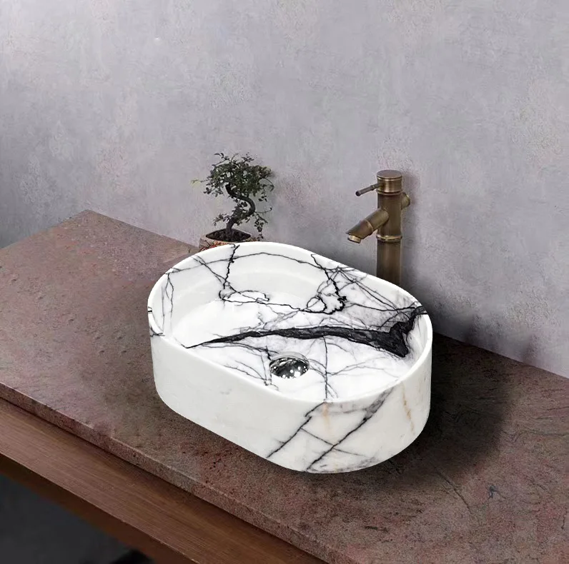 Oval art wash basin, on-stage bathroom, stone integrated, basin and bathroom