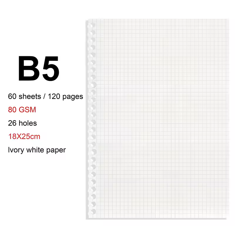 A4/B5/A5 Loose Leaf Refill Binder Notebook Blank/Line/Grid/Cornell Replacable Metal Ring Office&School Supplies Stationery - Image 29