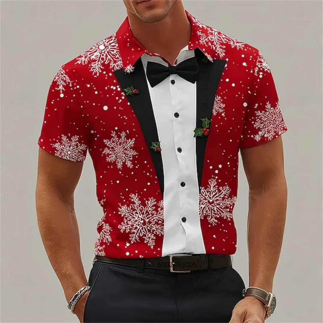 

Christmas tree snowflake fashionable men's high-definition 3D printed shirt short-sleeve top men's clothing Quick delivery