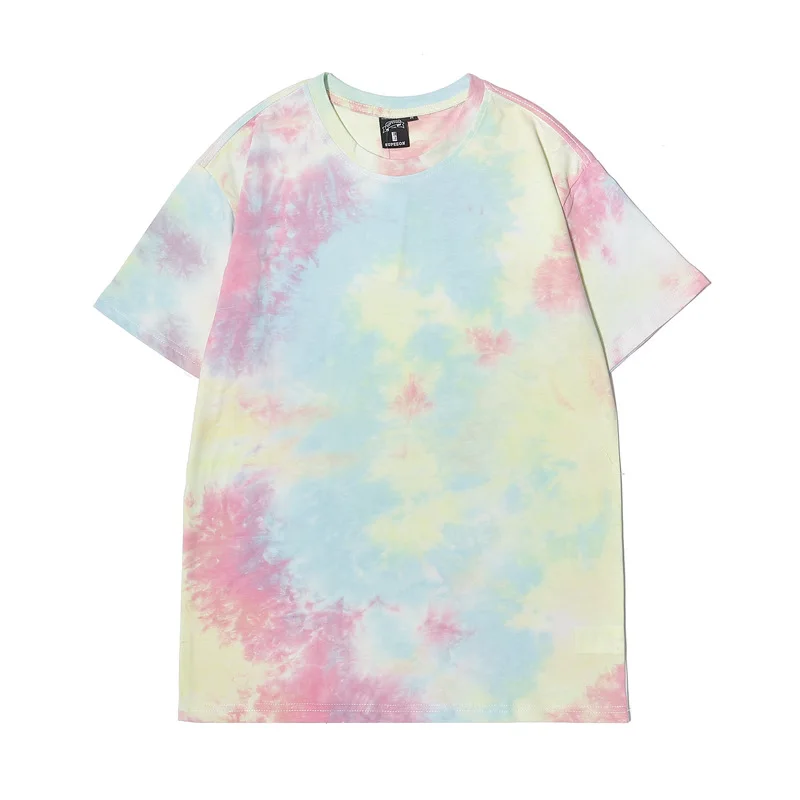 2024 Tie Dyed Tshirt Instagram European American Fashion Brand Gradient Short Sleeve Women Summer Korean Loose Top Streetwear