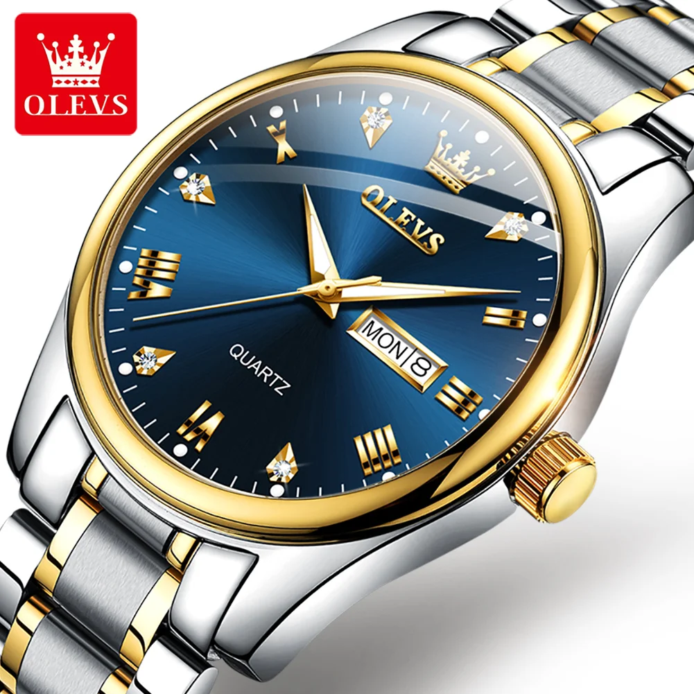 OLEVS-Relógio Quartzo Impermeável em Aço Inoxidável Masculino, Relógios De Pulso De Negócios, Luminosos Relógios Esportivos, Top Marca De Luxo