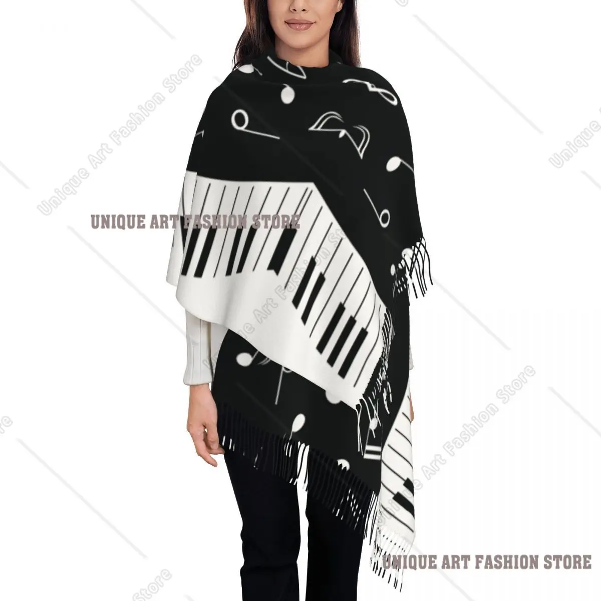 

Women's Scarf with Tassel Music Notes Piano Keys Large Winter Fall Shawl Wrap Musical Cute Daily Wear Cashmere Scarf