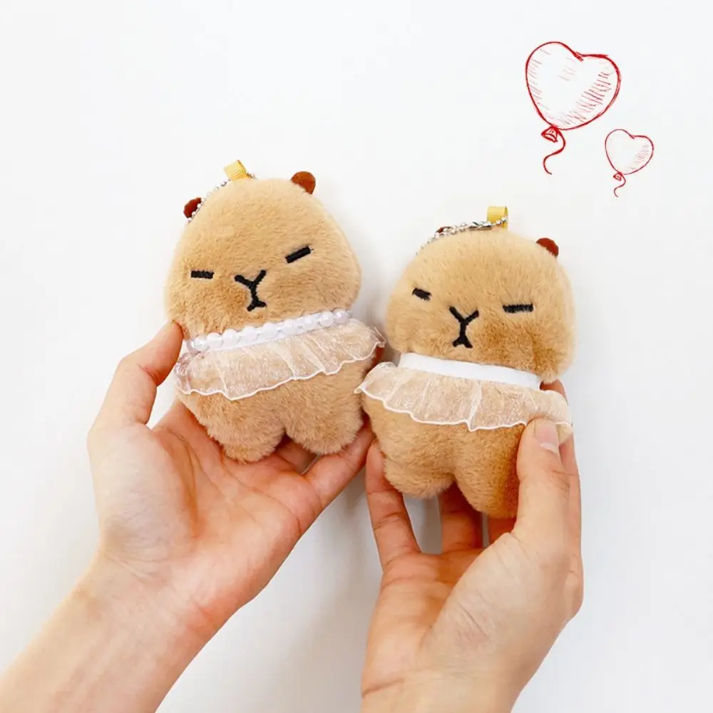 Lovely Cartoon Tutu Capybara Keychain Plush Stuffed Toys Plush Doll Keychain Soft Guinea Pig Pendant Couple