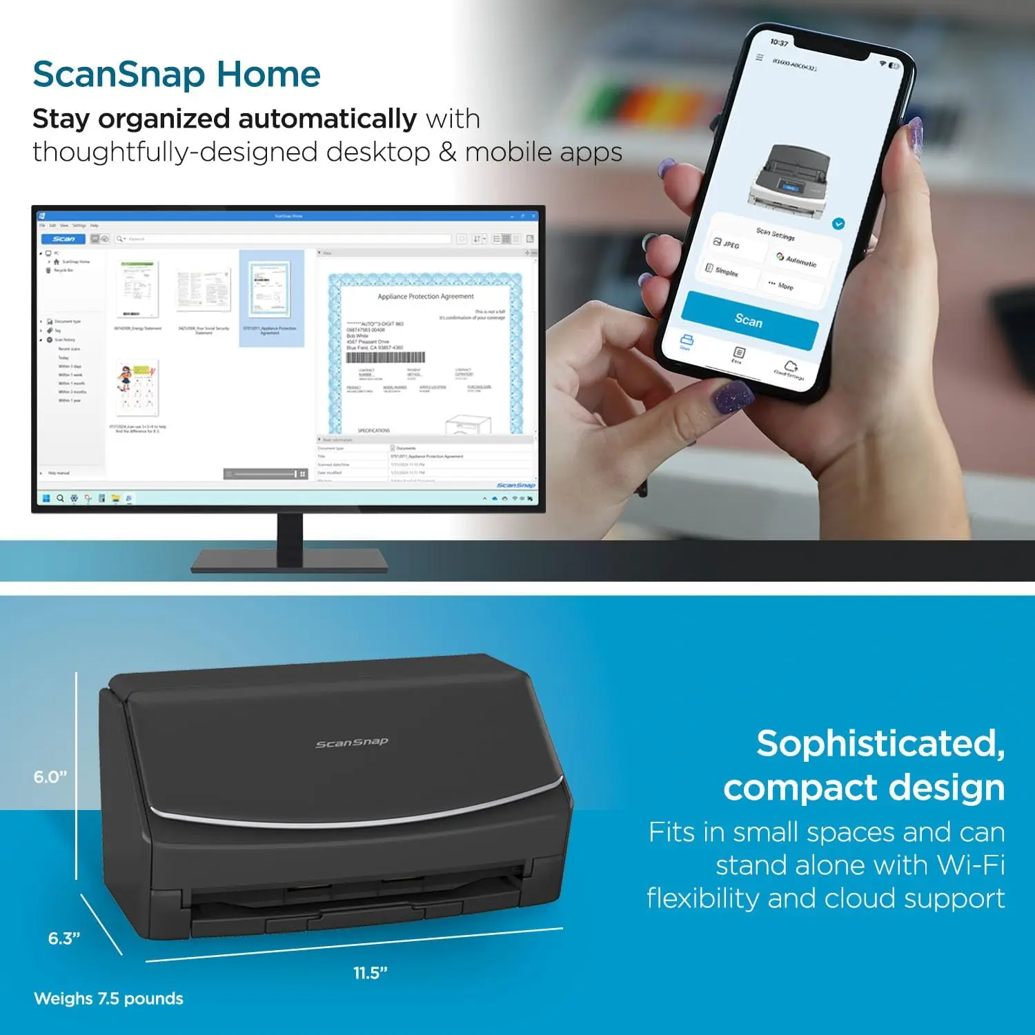 Scans nap ix1600 Wireless-oder USB-Hochgeschwindigkeits-Cloud-fähiger Dokument-, Foto-und Quittung scanner mit großem Touchscreen