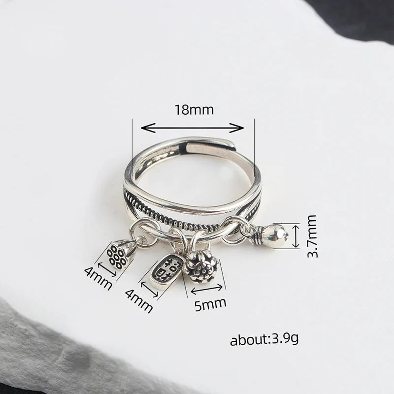 Lotus Seedpod Ring Women's Fashion Exquisite Multi Layer Tassel Finger Jewelry Trendy Personality Thai Silver Money Bag Rings