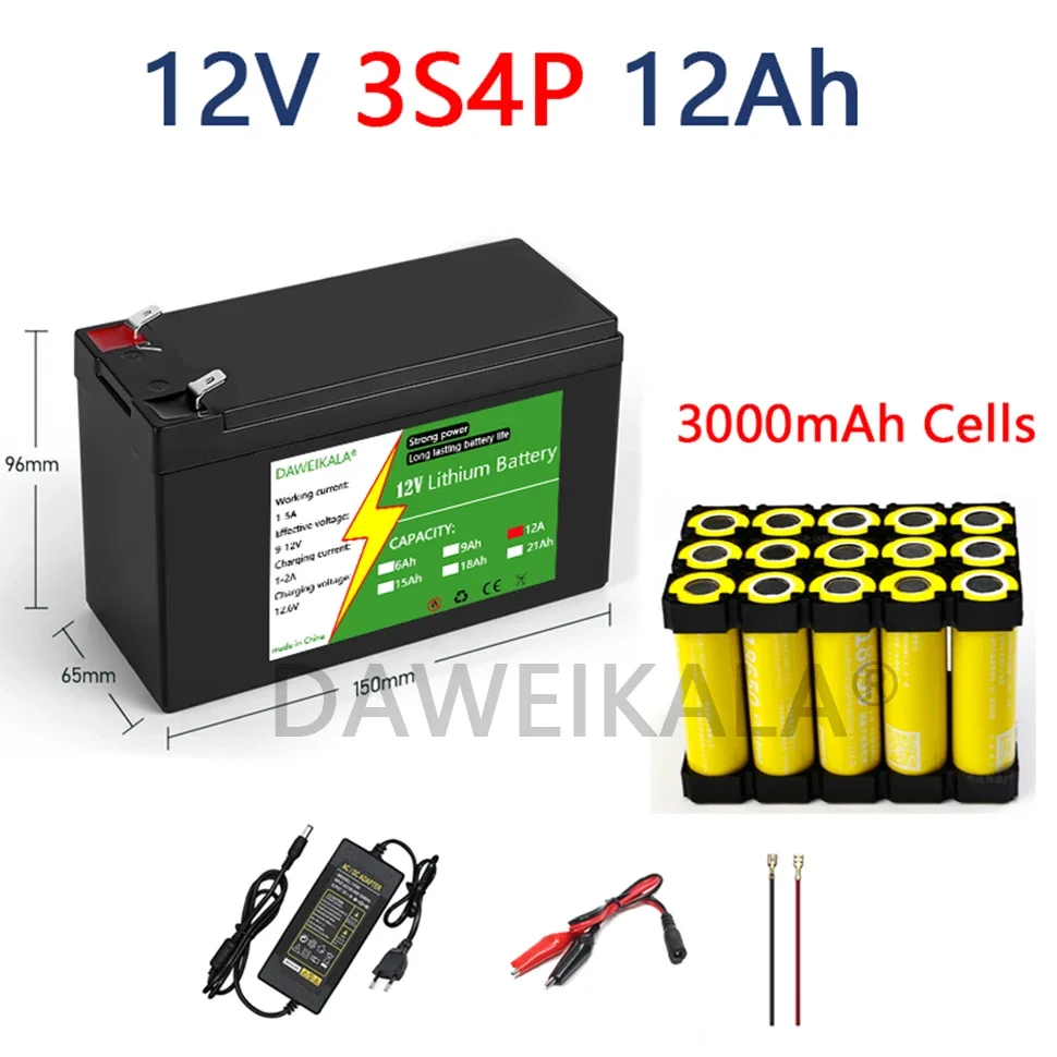 12 V 21Ah 18650 Lithium Batterij 3S7P Oplaadbare Batterij voor Zonne-energie Elektrische Voertuig Batterij 12.6 v 3A Oplader