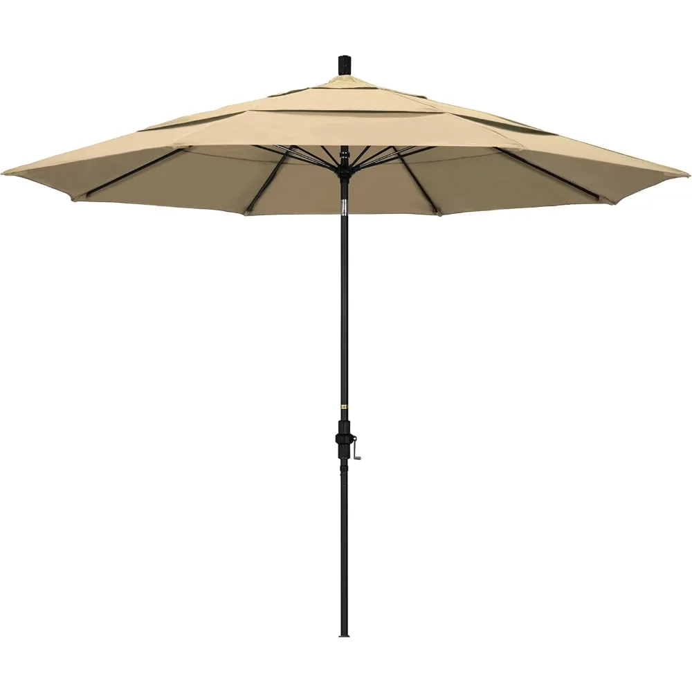 

aluminum pole fiberglass rib patio umbrella with 11-foot crank lift and collar tilt, black and antique beige finish
