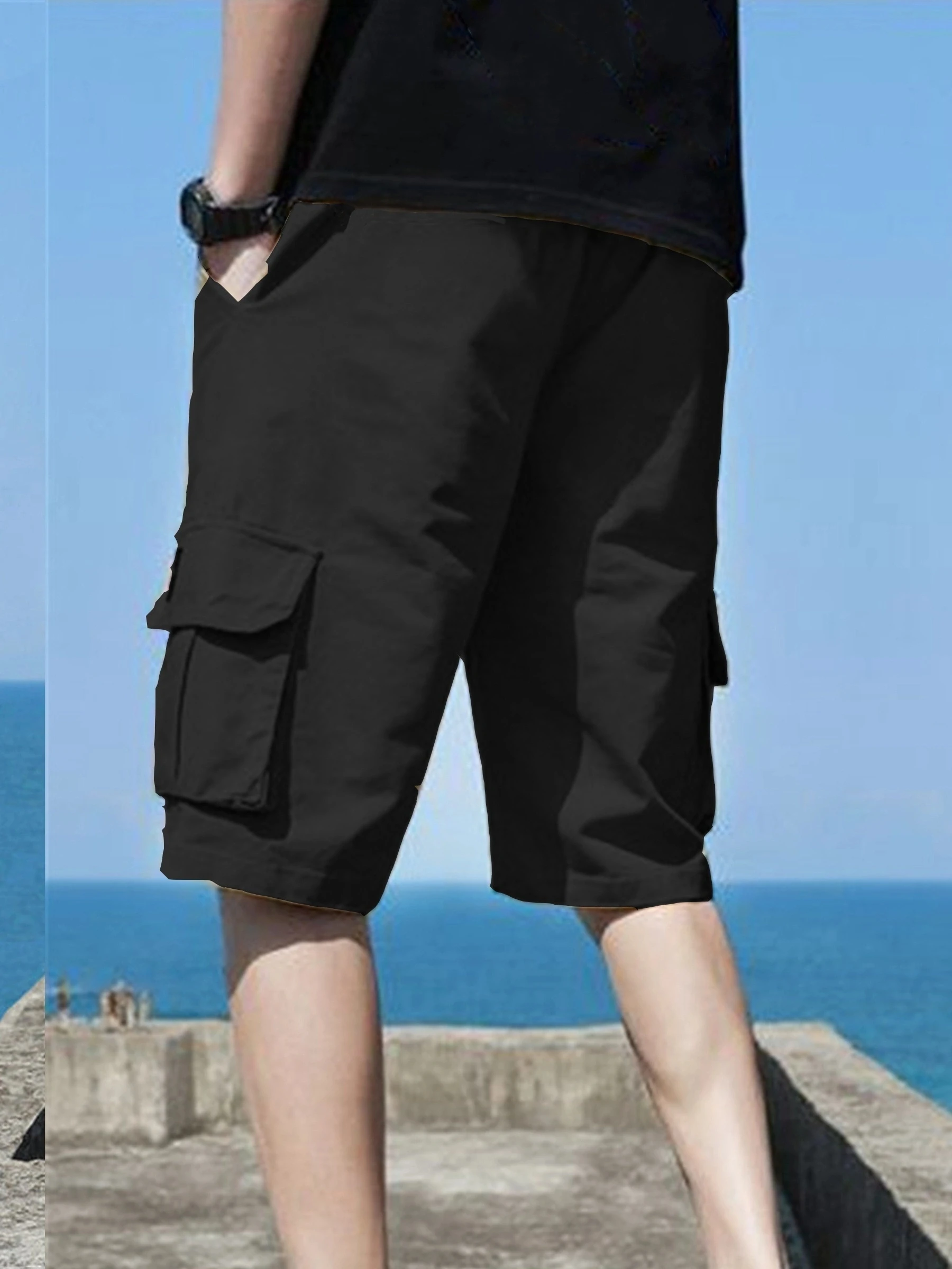 US Oversized  5XL Summer Solid Shorts Men Big Size Social Elastic Waist Men Shorts Outwear Black Beach Chubby Cargo Shorts