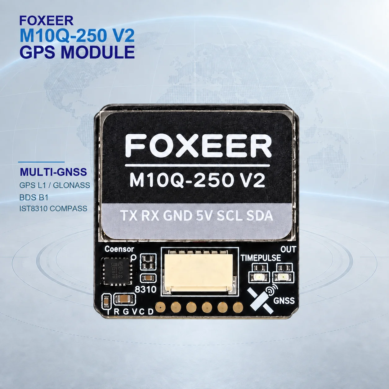 FOXEER M10Q-250 V2 GPS Module M10 GNSS IST8310 Compass 25x25x8mm 5V UART I2C For FPV Drone Flight Controller Installation Guide