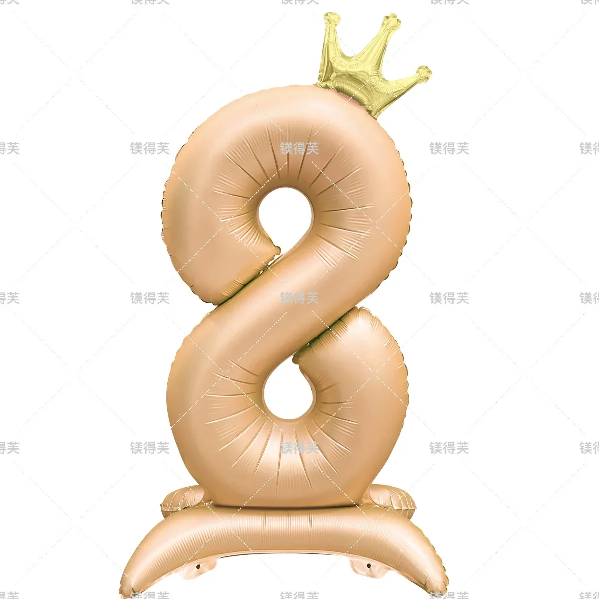 42 Inch Caramel Vanilla Pink Blue Number Stand Foil Balloons with Crown Figures Globos 0-9 Birthday Party Decorations Balloon