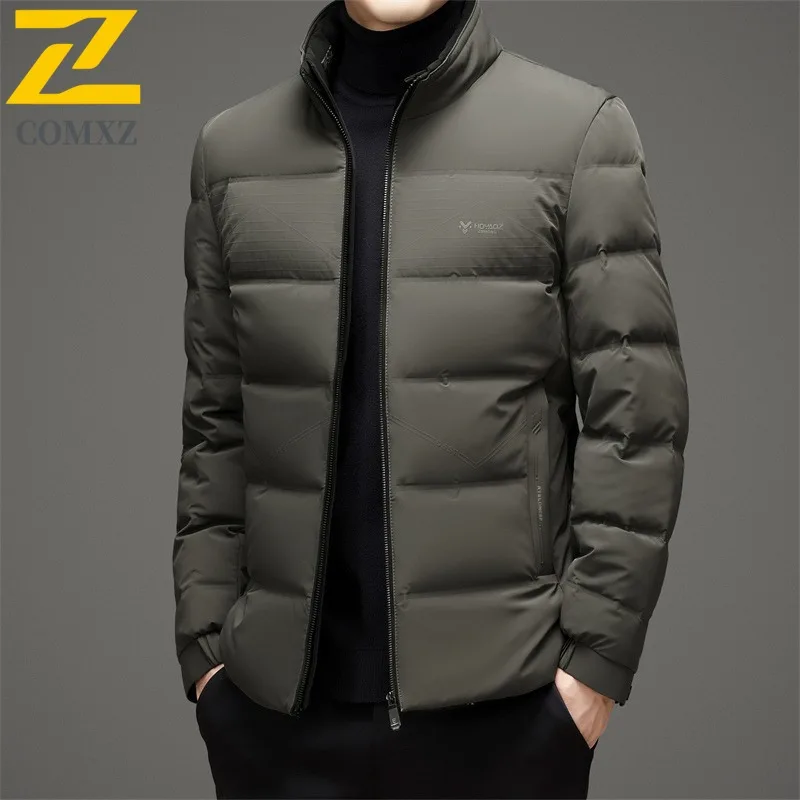 COMXZ Men Puffer Jacket  Winter Warm Business Casual Lightweight  Skiing White Duck Down Outdoor Windproof Thickened Parka Coat