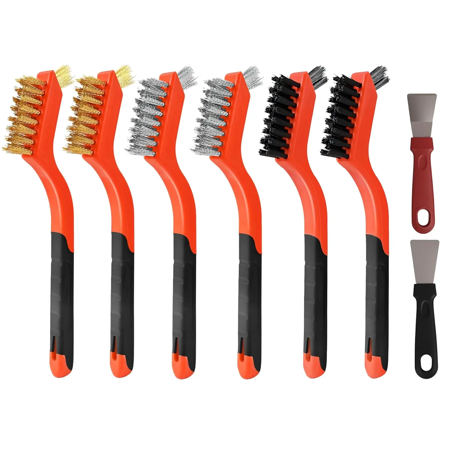 

6 Piece Wire Brush Set - Nylon, Brass, Stainless Steel for Cleaning Welding Slag & Rust, Mini Head with Hanging Hole