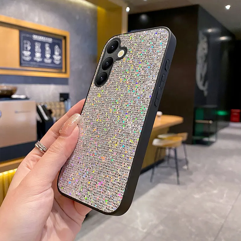 Fashion Leather Glitter Full Cover Rhinestone Soft TPU Phone Case For Samsung Galaxy A14 15 16 34 35 36 54 55 56 71 4G 5G 72 73