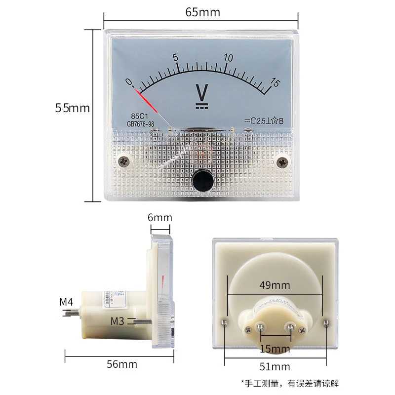 85C1-V Panel DC Voltage Volt Analog Gauge Meter Voltmeter 5V-1000V 85C1 Voltage Meter Voltmeter