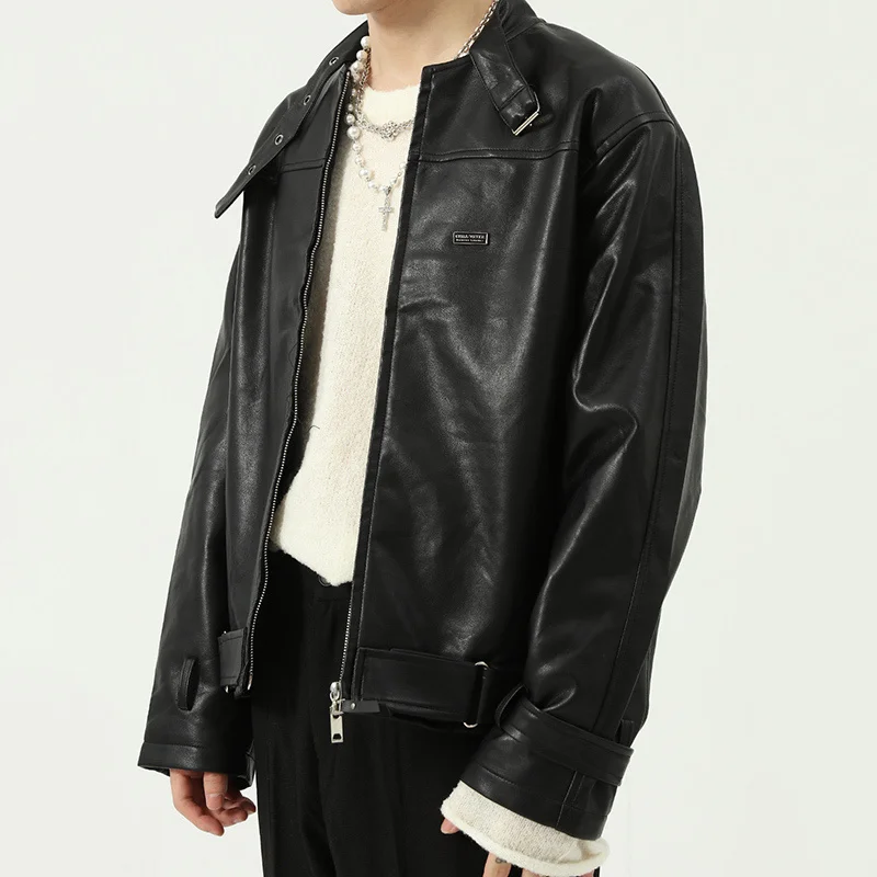 Wear Men's High Quality Clothes Korean Trend Simple PU Leather Jacket 2022 New Black Jacket Stand Collar Short Coats 2Y2524