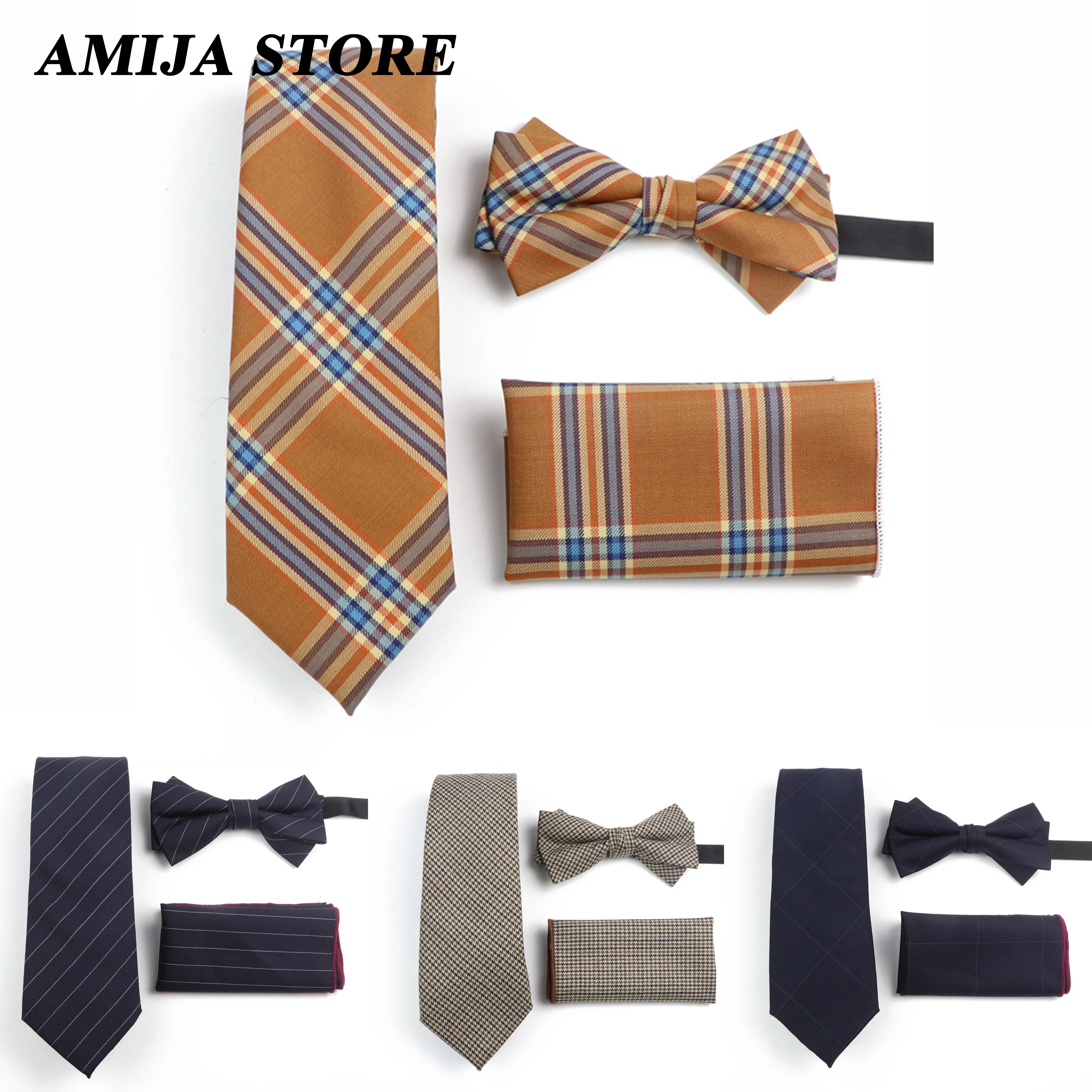 

Classical Wool Neck Tie Set For Men Women Slim Tie Necktie Plaid Striped Bowtie Hankerchief Wedding Bowties Cravat Corbatas