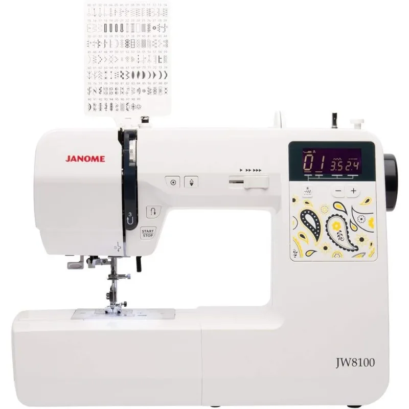 Janome JW8100 Fully-Featured Computerized Sewing Machine with 100 Stitches, 7 Buttonholes, Hard Cover, Extension Table and 22