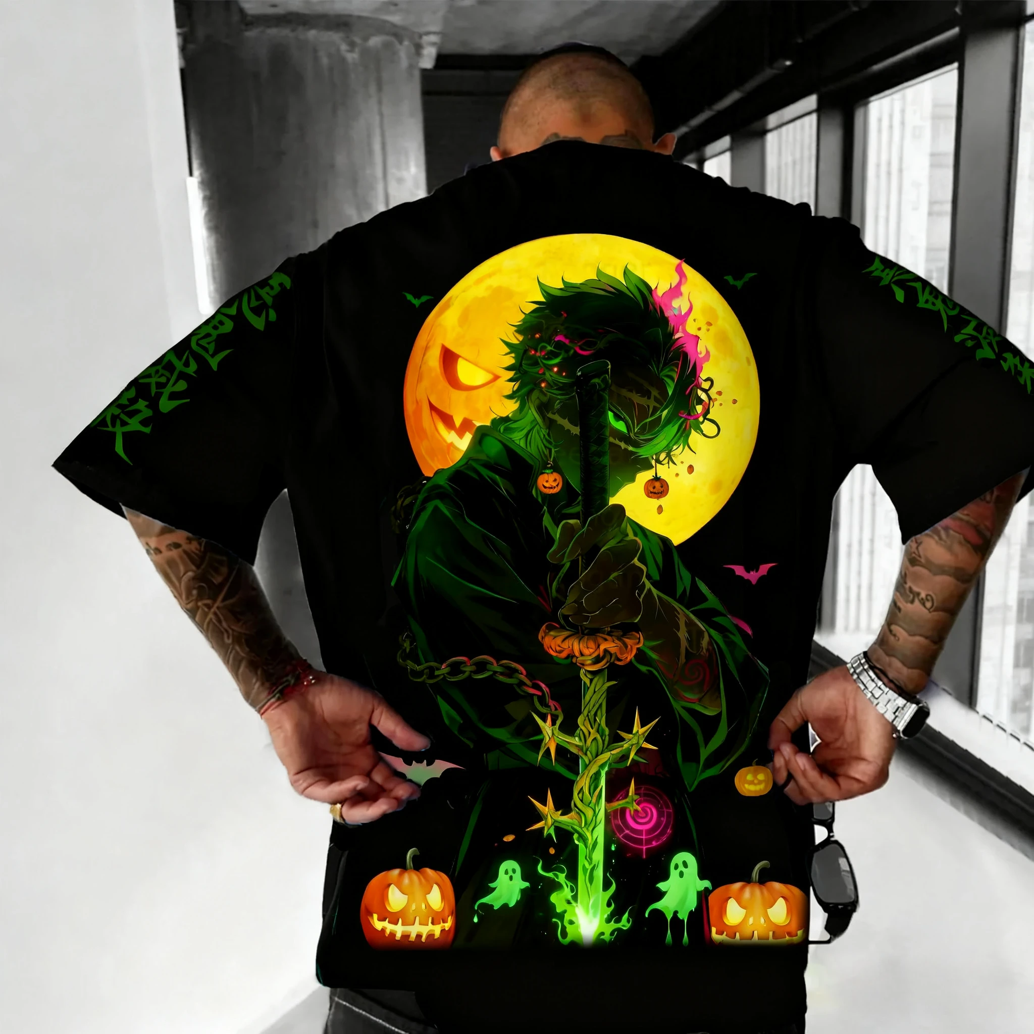 

Футболка Demon Slayer в стиле аниме на Хэллоуин, новинка 2024, мужская летняя футболка с креативным принтом, американский тренд, повседневный свободный топ с короткими рукавами