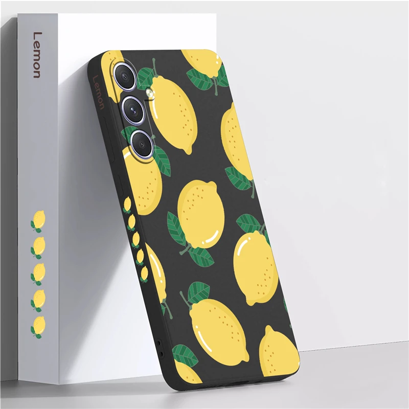 A54 5G Pattern Fruit Liquid Case For Samsung Galaxy A04E A14 A24 A13 A72 A73 A53 A52 A33 A32 A22 Lemon Silicone Cover