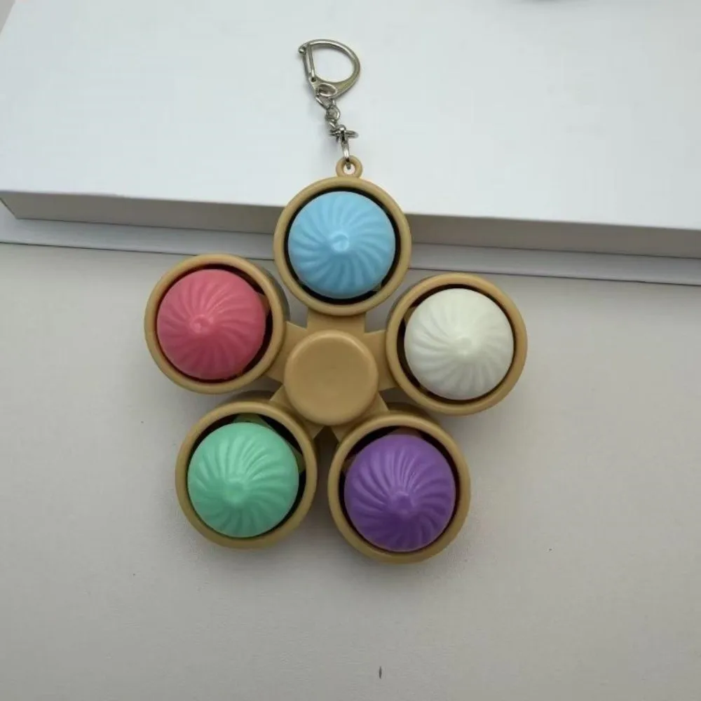2-in-1 Fidget Spinner Keychain Steamed Bun Spinning Top Push Button Sensory Hand Relax Bun Keyboard Fidget Clicker Keychain