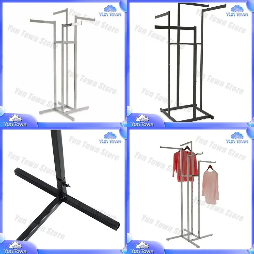 Carbon Steel Rectangular Frame Extensible Arm 4-Way Clothing Rack for Home Organization Closet Storage Garment Display Stand