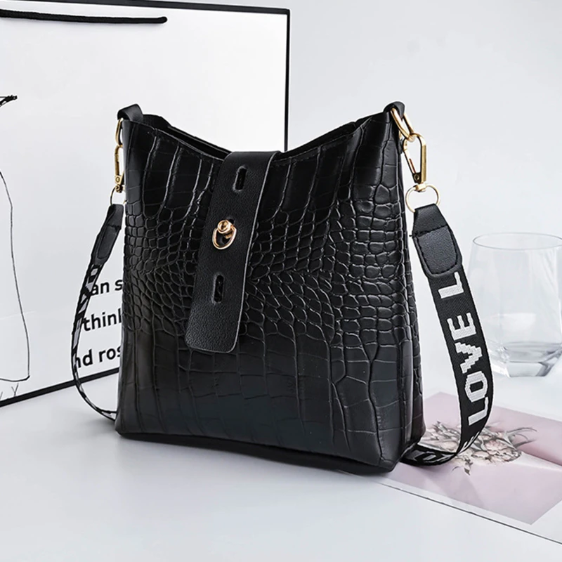 Crocodile Messenger Bags For Women Luxury High Quality Ladies Handbags Bucket Bag Pu Leather Crossbody Shoulder Bag Female