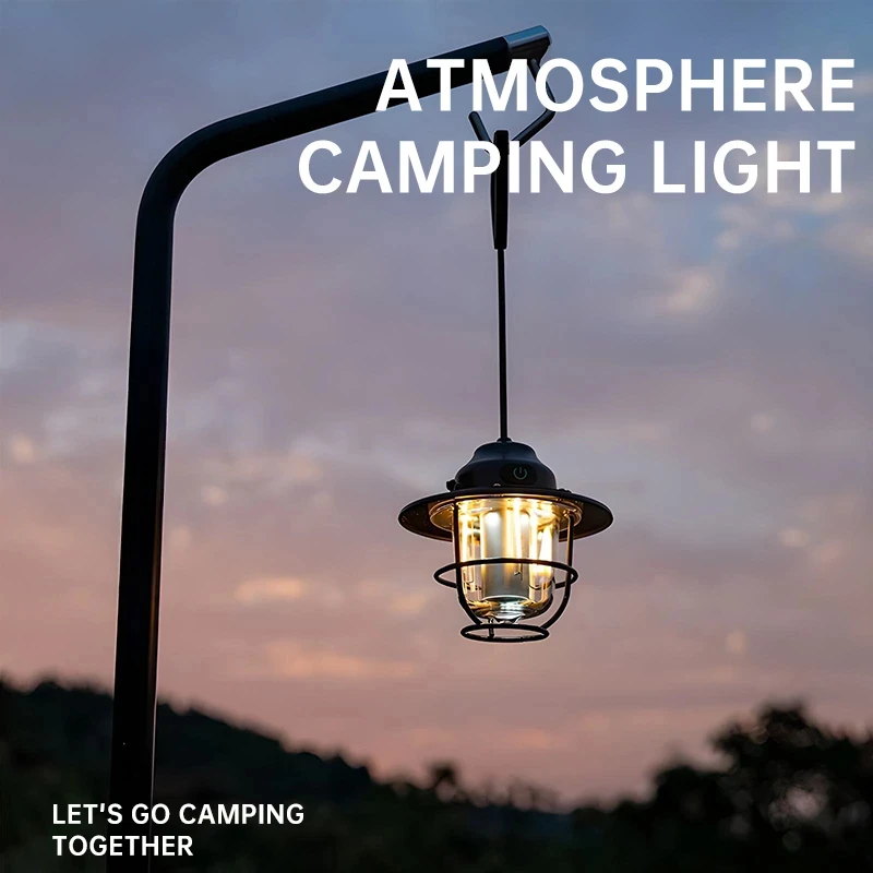 LCS Camping Light 1200MAh Miniโคมระย้า2700K 6500K Retroบรรยากาศโคมระย้าStepless DimmingประเภทCชาร์จสําหรับกลางแจ้ง