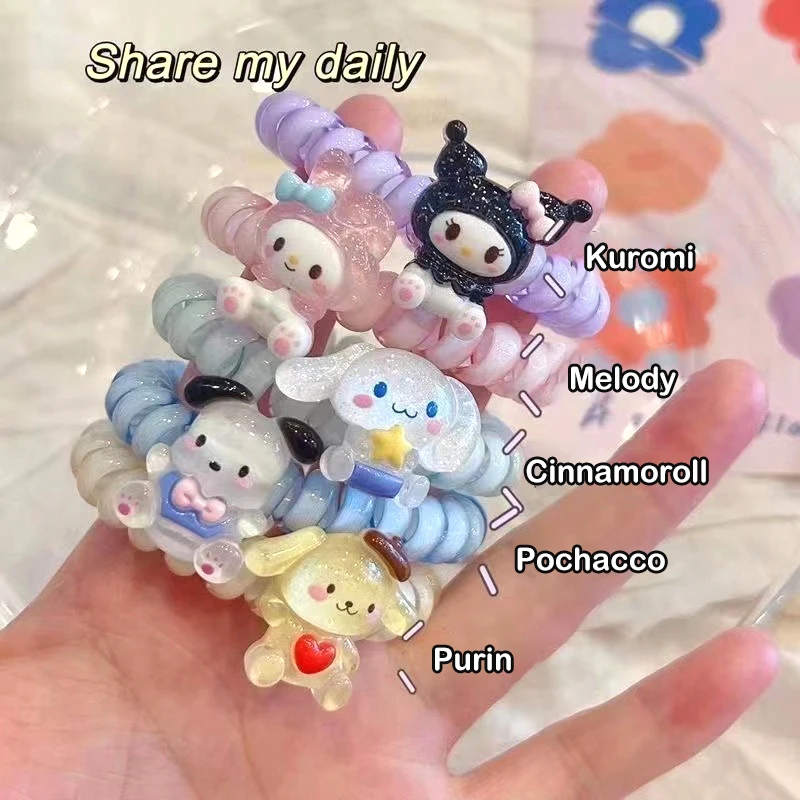 Sanrio Phone Line Hairband Cartoon Kuromi Melody High Stretch Sweet Hair Accessory Bracelet Female Head Rope Girl Gift